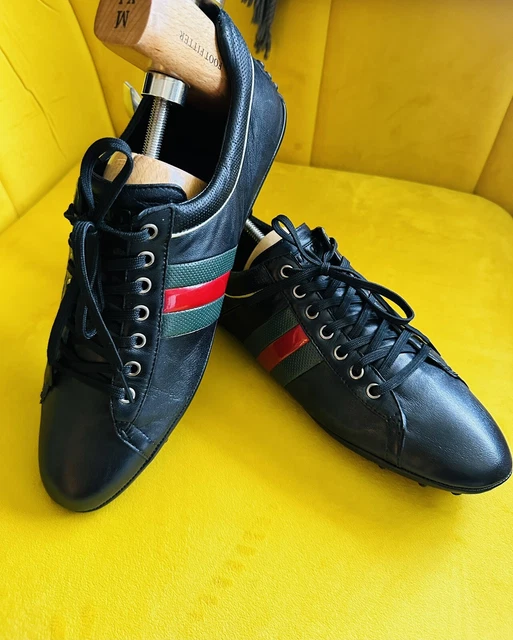 GUCCI ACE Mens Black Leather Green Red Sneaker Trainer Uk 10G model 256824 350.00 PicClick