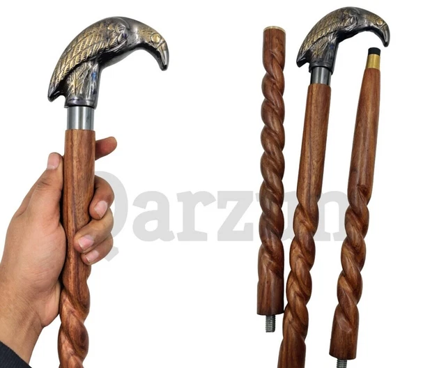 Brass Raven Antique style Cane Handle Wooden Walking Rope cane-Walking Stick-Can