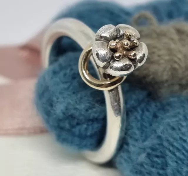 Genuine Pandora Silver & 14k Gold Halo Flower Bloom Ring  Size 55  M 💕 925 ALE