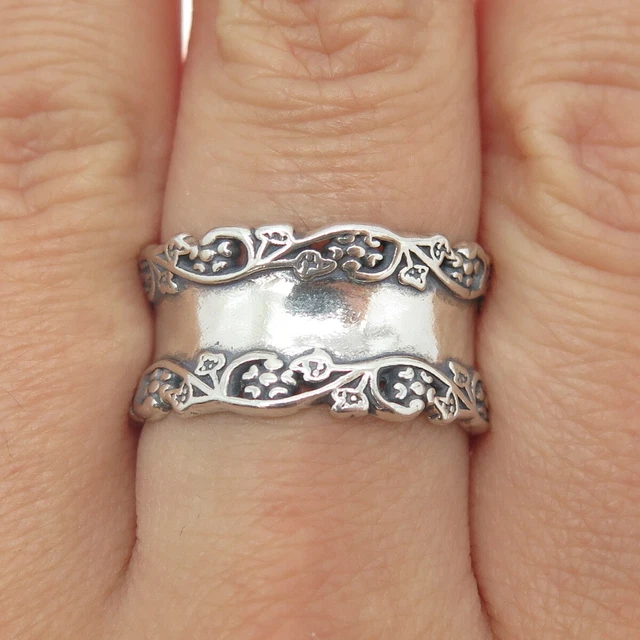 OR PAZ PZ 925 Sterling Silver Vintage Israel Floral Band Ring Size