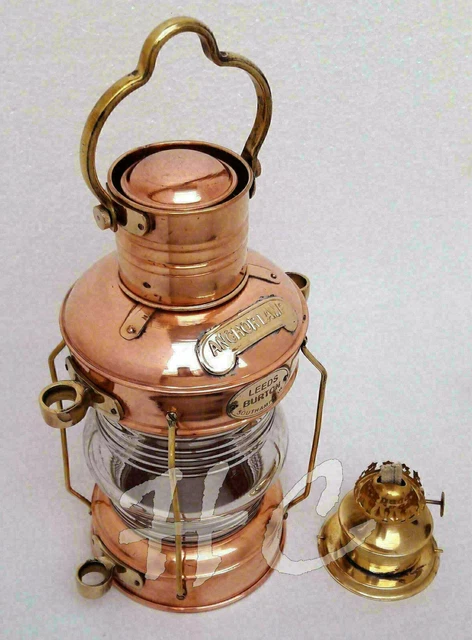 Anker-Öllampe aus massivem Messing und Kupfer, antike Schiffslaterne,... 2