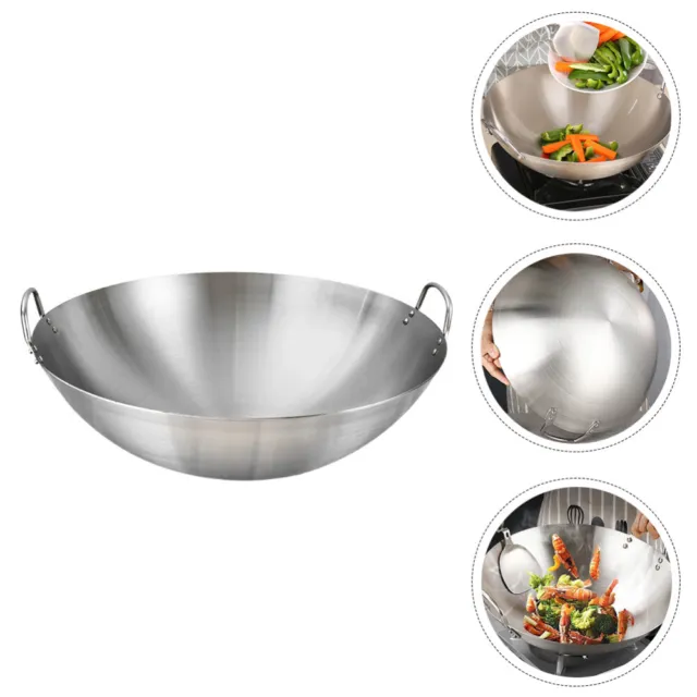 Olla de metal wok de acero inoxidable práctica sartén wok de cilindro