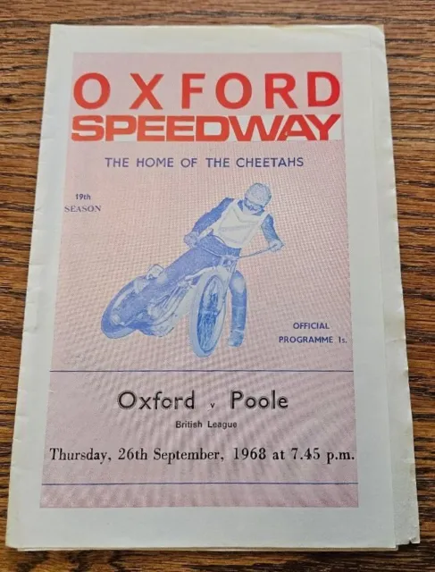 Oxford  v Poole  Speedway Programme    26th September  1968  Good Condition