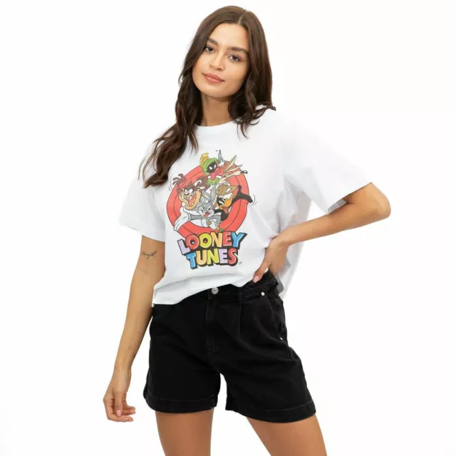 Official Looney Tunes Ladies Group Characters Boxy Cropped T-Shirt White S - XL