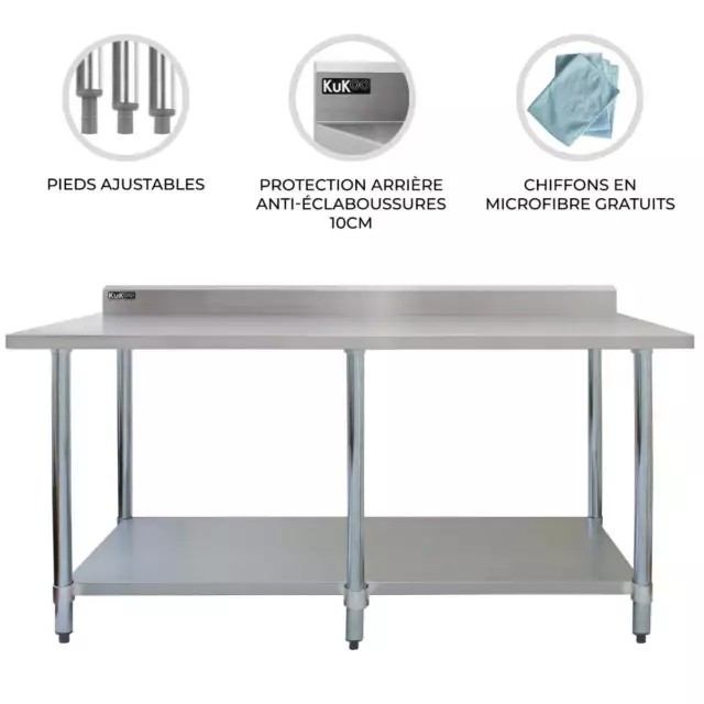 Table de préparation Inox 210 cm  Plan de Travail Cuisine Restaurant Cantine 3