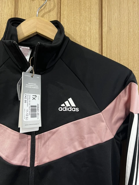 Giacca tuta Adidas 3 righe nera/rosa ragazza età 11-12 anni (L) nuova originale #O3 2