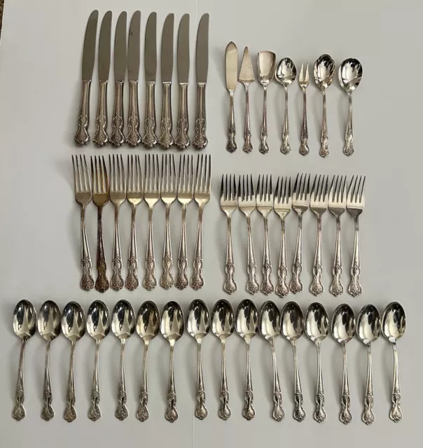 Rogers Vtg Silverplate Flatware Magnolia Floral 47 Pc - for 8** & Condiment Set