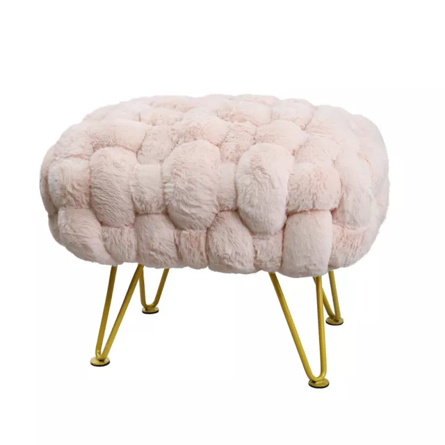 Soft Faux Fur Ottoman Fuzzy Entryway Bench Seat Make up Vanity Stool 27"x20"x20"