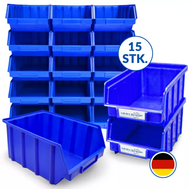 15 blaue Stapelboxen Gr. 4 Lager Blau Sichtlagerkästen Stapelkasten Sortierbox