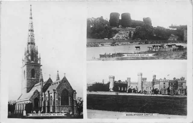 Postcard  Wales - Rhyl Marble Church - Rhuddlan & Bodelwyddan Castles - Rp