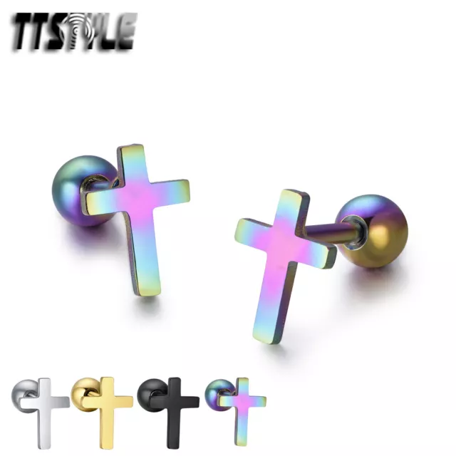 TTStyle Cross Surgical Steel Ear Cartilage Tragus Earrings 4 Colours NEW