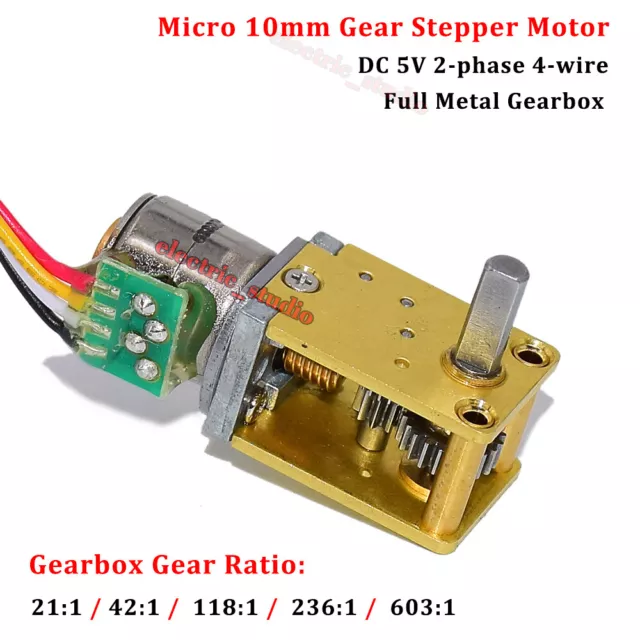 Micro Mini 10MM DC 5V 2-Phase 4-Wire Full Metal Gearbox Worm Gear Stepper Motor