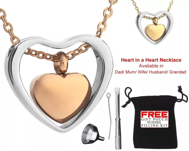 Urn Necklace Cremation Bijoux Heart Pendent For Mum Dad Wife Memorial Locket