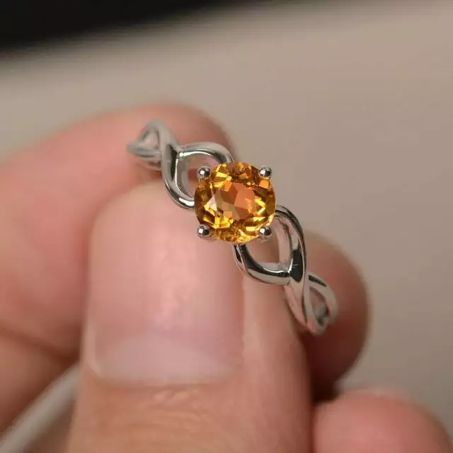 925 Argent Sterling Citrine Bague Fiançailles Mariage Fantaisie Promesse Cadeau