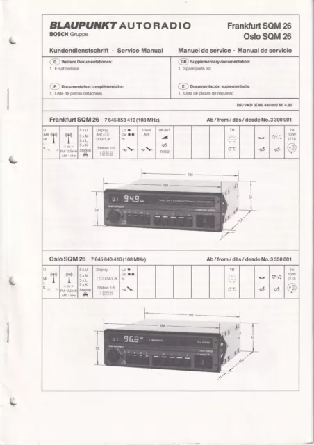 Service Manual-Anleitung für Blaupunkt Frankfurt SQM 26,Oslo SQM 26