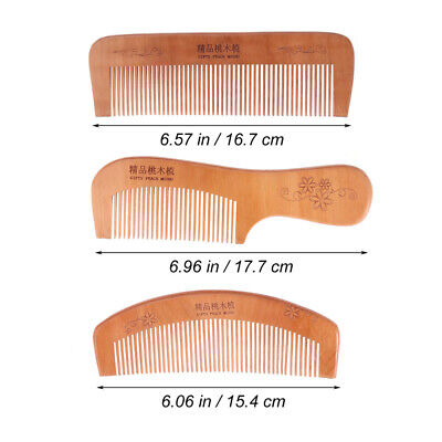 3PCS Peach Wooden Combs Anti-static Natural Wood Carved Half Moon Shape Combs 2