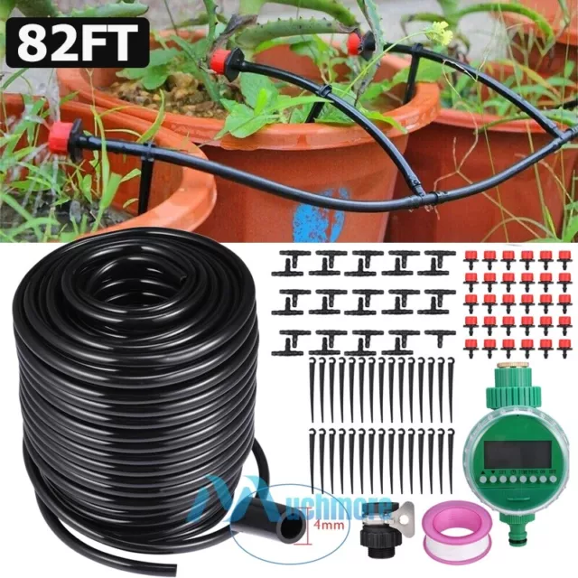 82FT Automatic Drip Irrigation System Plant Timer Garden Self Watering Hose Kit
