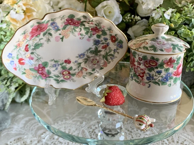 Crown Staffordshire Tausend Blumen Marmelade Einmachtopf, Marmeladengeschirr & Neuheit Löffel