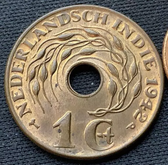 1942 Netherlands East Indies 1 Cent Coin ( P MINT ) UNC    #M311
