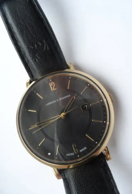 Larsson & Jennings Ultra Rare Lugano Aurora Sloane Black & Gold Watch! 38mm