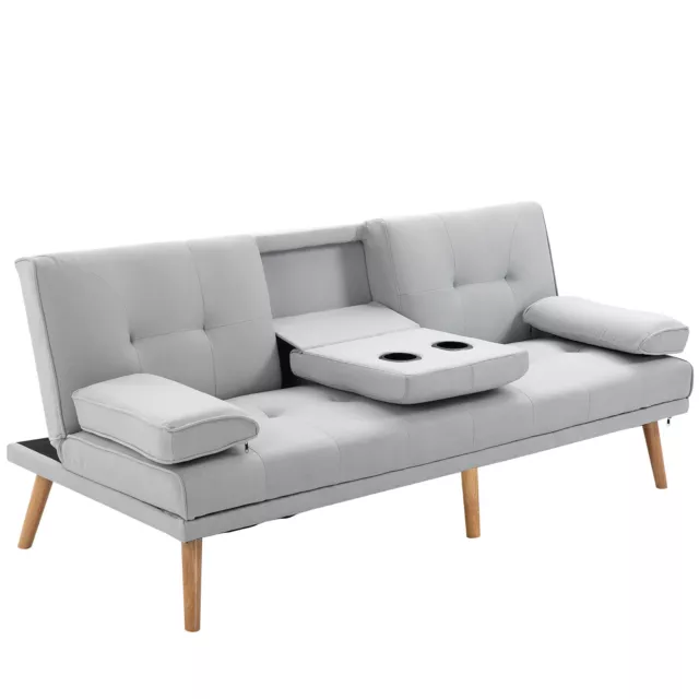 HOMCOM Schlafsofa 3-Sitzer-Sofa Bettsofa mit Klappbarem Tisch, Leinenoptik 3