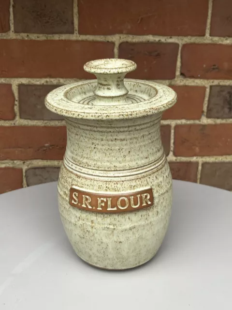 VINTAGE c.1970s studio pottery stoneware SELF RAISING FLOUR storage jar with lid