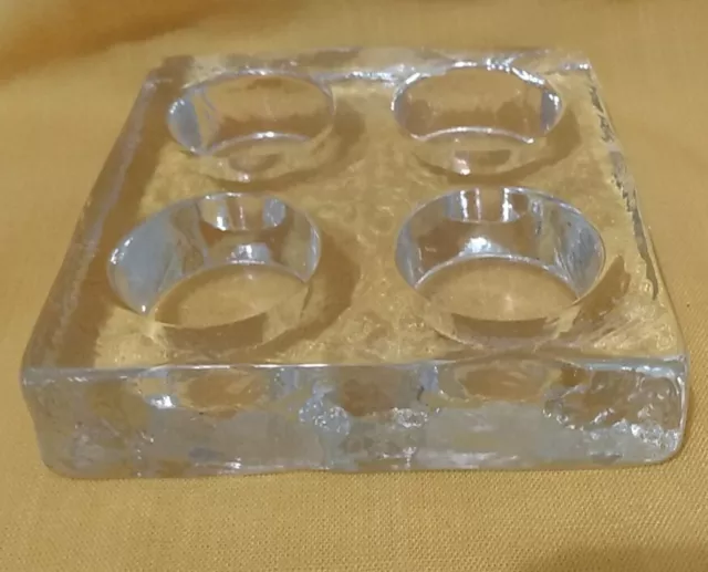 Clear Fused Glass 5" Square 4 Tealight Candle Holder~ Heavy Solid ~Beautiful!