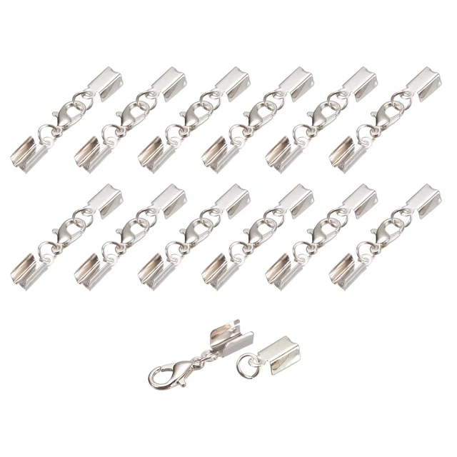 20Set 4.5mm Umklappbare Kordelenden mit Karabinerhaken Endkappen Silber Weiß