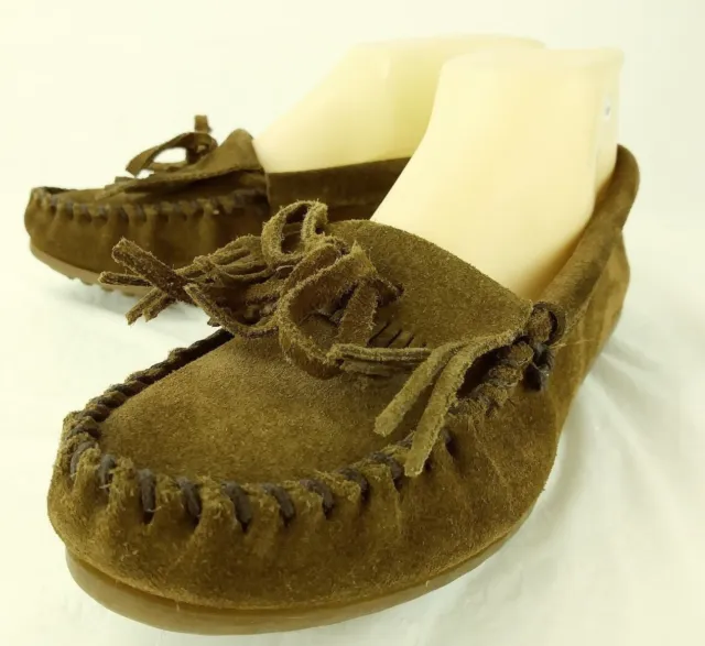 Minnetonka Womens Moccasins 403 US 7 Brown Suede Slip-On Bow Kiltie Shoes 4991
