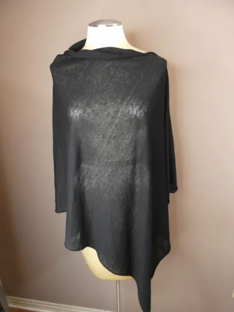 Eileen Fisher Women's One Size Black Gauzy Linen Poncho Pullover Asymmetric