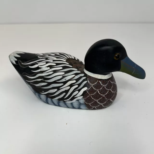 Hand Painted 5.5 in Carved Stone Duck Decoy Paperweight See Description