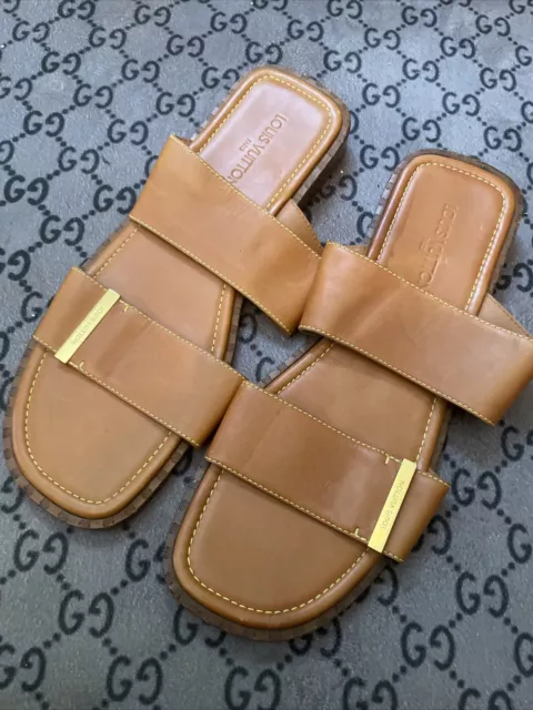 Rare Vtg. Louis Vuitton Mens sandals Leather Hide Check Pattern MA