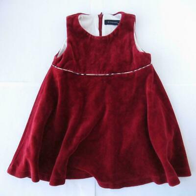 Burberry Baby Red Dress Cranberry Velvet + Nova Check Sleeveless Size 12 Months