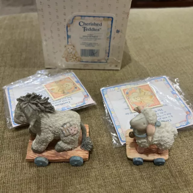 Cherished Teddies 912867 Sheep/Donkey Pull-Toy Nativity Figurines 1993 W Box