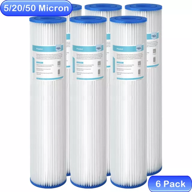 20" x 4.5" Washable Pleated Whole House Well Water Sediment Filter for Big Blue