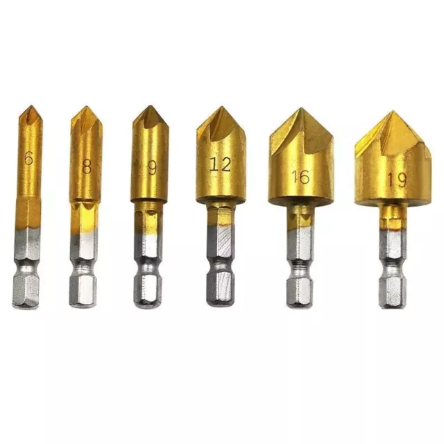 6× Chamfer Countersink Deburring Drill Bit Set Crosshole Cutting Metal Tool Kit