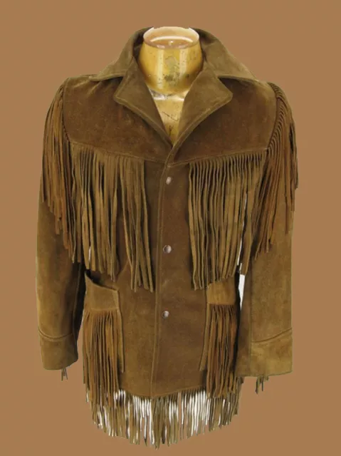 CowBoy Leather Jacket Native Mens Western Wear American Indian Suede Fringes