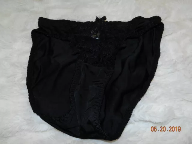 Vtg Panty L/7 LARGE Black Floral panties