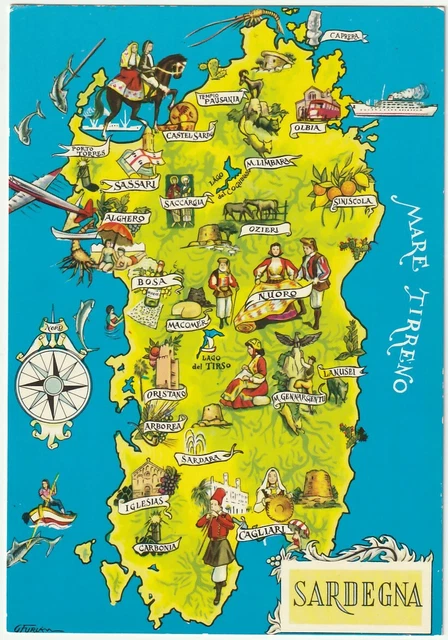 SARDEGNA CAGLIARI Cartolina Cartina Geografica 48030 EUR 3,30