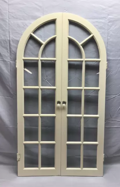 Pair Antique 11 Lite Arched Glass Cabinet Cupboard Doors VTG 14x52 Old 560-23B