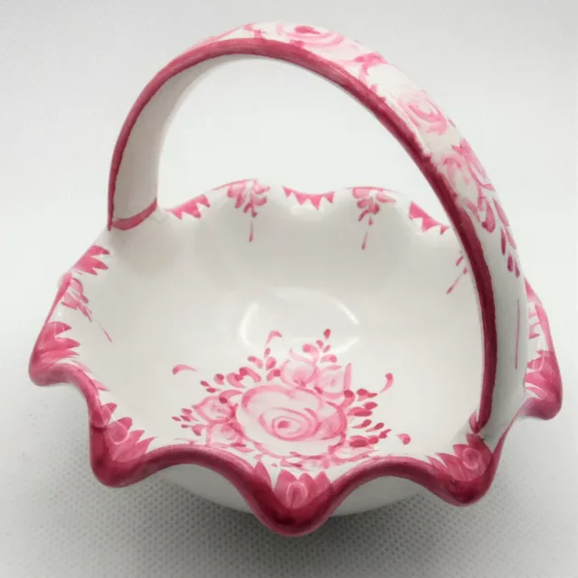 Vestal Portugal Pink Floral Wavy Basket Dish Hand Painted  Home Birthday Gift