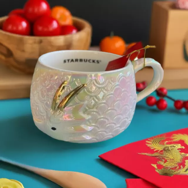 Starbucks Mug Lunar New Year of the Dragon 2024 Iridescent White Scales New Gift