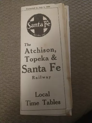 Vintage Santa Fe Railroad Time Table ATSF July 1, 1920 Local Timetable
