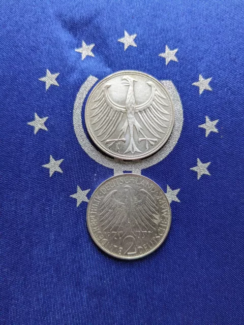 BRD 5 DM 1951 J Kursmünze Silberadler Heiermann und 2 Mark 1971 G Max Planck