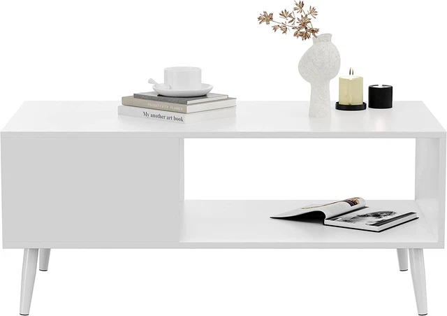 Modern Wood Coffee Table for Living Room, Retro Mid-Century Center Tables Cockta