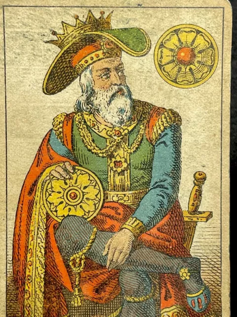 c1870 King of Coins Historic Chromolithographed Arcana Avondo Antique Tarot Card 2