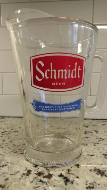 Schmidt Beer Heavy Glass Pitcher - Vintage Mancave Brewery Beer Logo Barware