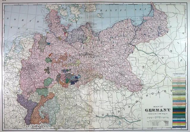 Old Authentic 1902 Cram Atlas Map ~ GERMANY ~ (XXL18x26) #1357