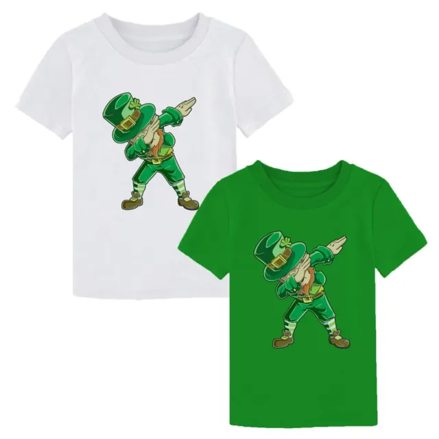 St Patricks Day T-Shirt Funny Dabbing Dance Leprechaun Irish Boy Girl Kids Top