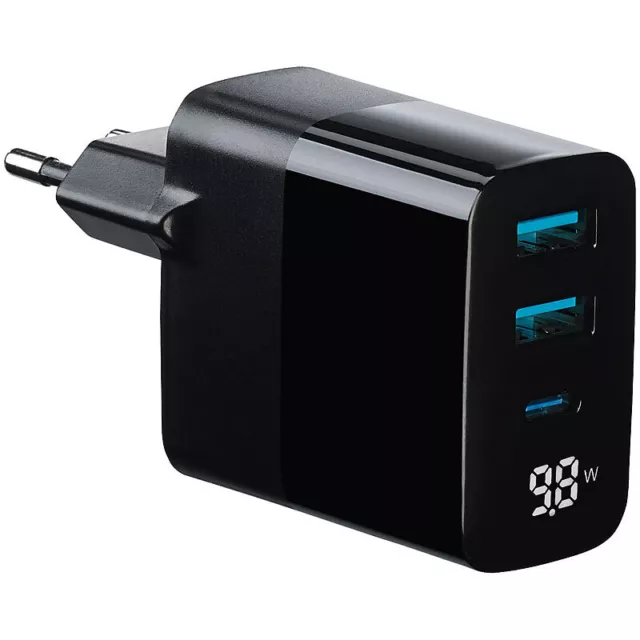 revolt 30 W 3-Port-USB-Netzteil, USB-C & 2x Typ A, Display, PD Power Delivery